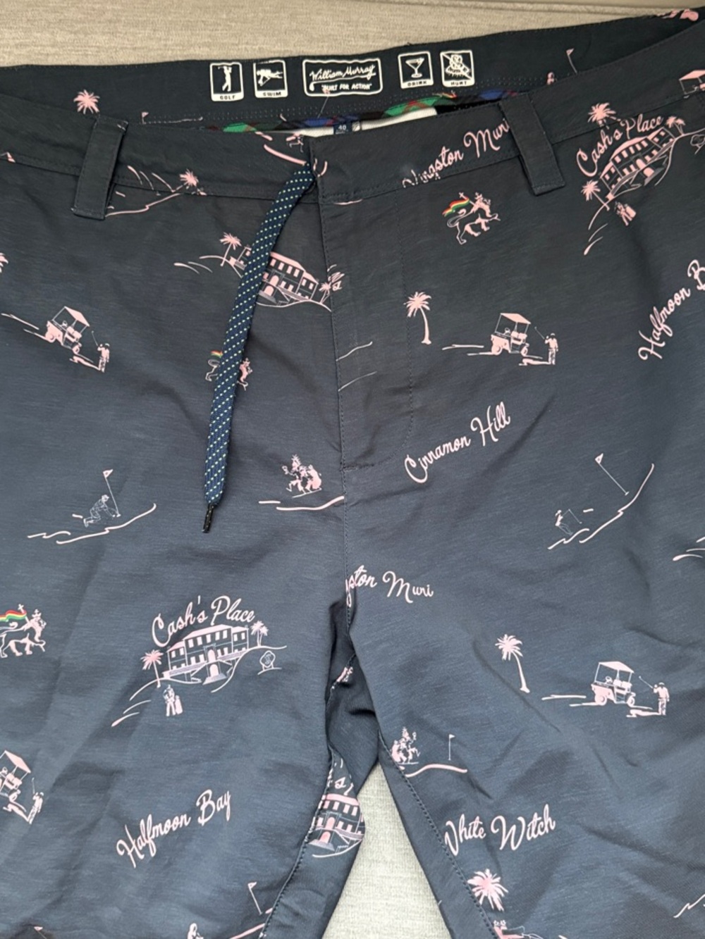 William Murray Golf Men's Swim Trunks — Navy with Pink Print and Accents